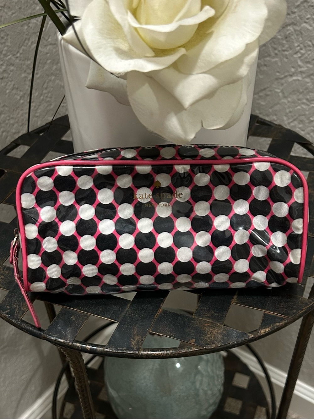 kate spade Black, White & Pink Polka Dot Cosmetic Case